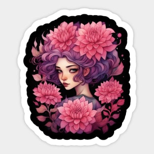 Pink dahlias flower girl Sticker